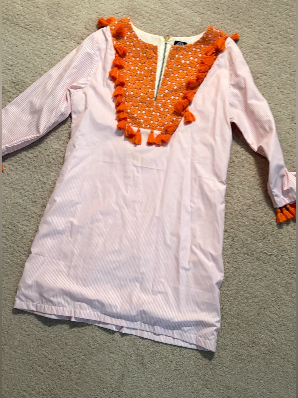 Light Pink Tunic Dress with Orange Tassel Bib